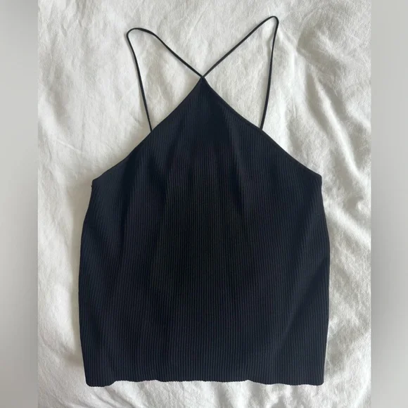 Pink Lily Black Ribbed Halter Neck Top NWOT - Picture 1 of 4